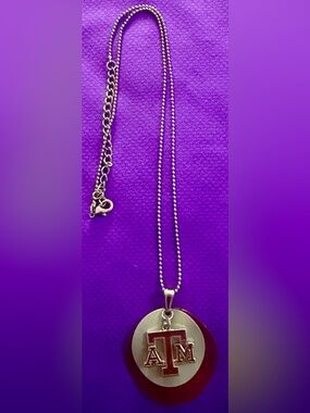 Texas A&M Round Logo Pendant Necklace - Silver Tone